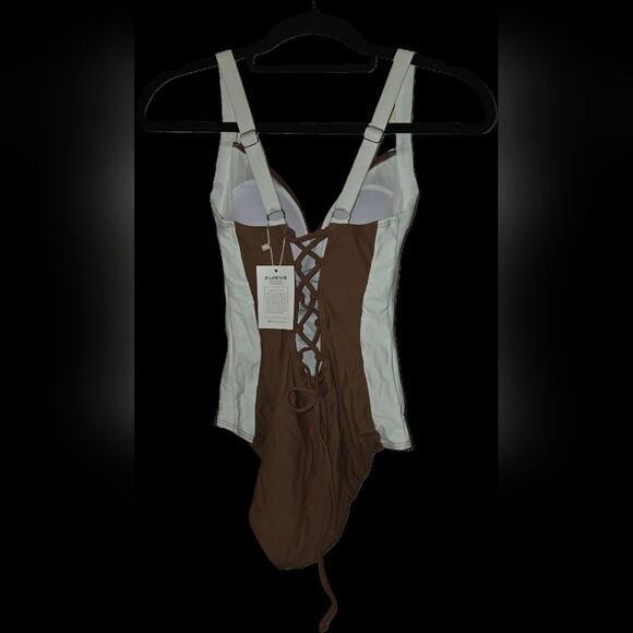 Brown and White Swimwear With Tie Up Back NWT - Picture 3 of 4